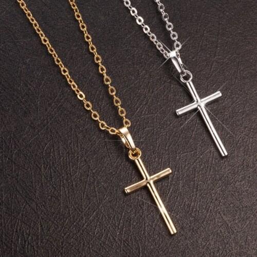 Simple Fashion Cross Pendant Necklace Womens Mens Luxury Womens Gold Color Jewelry Cross Christian Decorative Gift