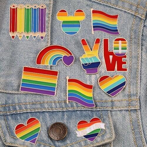LGBT Design Rainbow Creative Love Little Sheep Pin Brooch Metal Pin Badge Denim Enamel Lapel Jewelry Party Gift