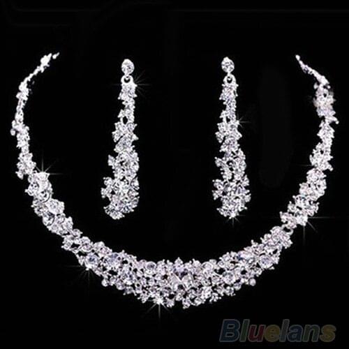 Sumptuous Bridal Wedding Prom Jewelry Crystal Rhinestone Diamante Necklace & Earring Set