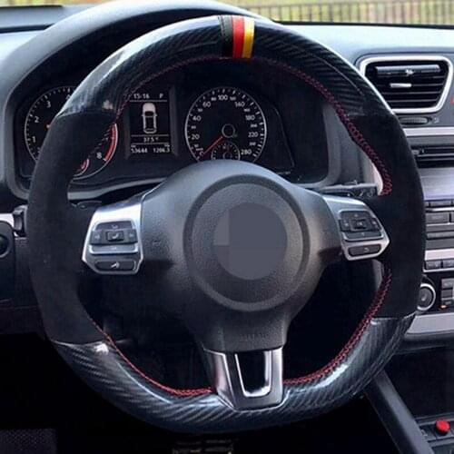 Hand-Stitched Black Carbon Fiber Suede Car Steering Wheel Cover For Volkswagen Golf 6 GTI MK6 / Polo GTI / Scirocco R Passat CC