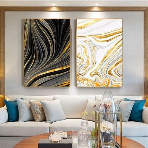 Modern Style Gold Foil Black and White Modern Canvas Painting Art Prints and Posters Wall Art Prints for All Kinds of Wall Decor