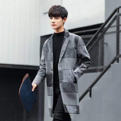 Style Plaid Man Korean Woolen Coat Men Outwear 2020 Autumn&Winter Mens Jackets And Coats Casaco Masculino KJ269