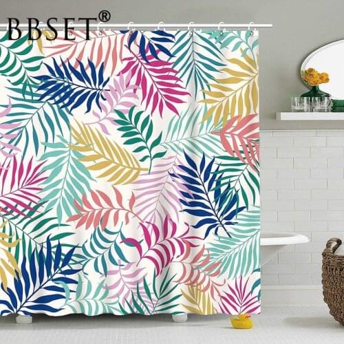 Floral Shower Curtain Colorful Various Tree Leaves Pattern Waterproof Multi-size Douchegordijn Bathroom Decor with 12 Hooks