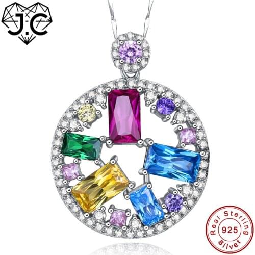 J.C Ladys Ruby Emerald Blue Topaz Citrine Pink Topaz Solid 925 Sterling Silver Pendant Fine Jewelry Vintage Design Necklace