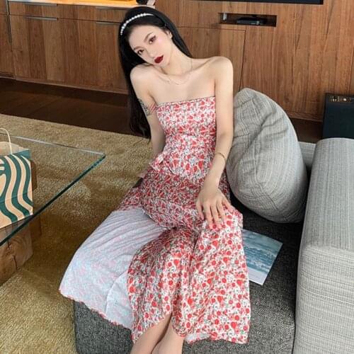 Maxi Dresses for Women Strapless Off Shoulder Sleeveless Print Summer Sexy Style Club Evening Party Dress Pink Fashion New