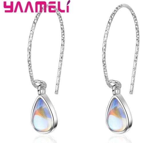 Elegant Moonstone 925 Sterling Silver Hook Earrings for Women Top Quality Water Drop Wedding Statement Gifts Jewelry
