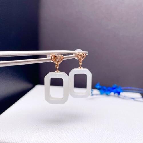 Shilovem 18k yellow Natural white jasper Drop Earrings fine Jewelry women trendy anniversary Christmas gift myme121688921hby