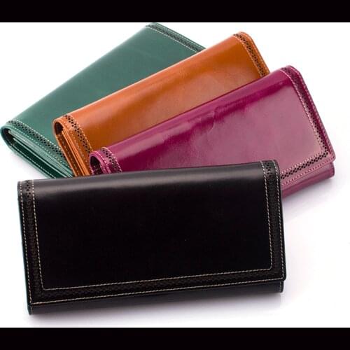 Womens Genuine Leather Long Wallet Multifunctional First Layer Oil Wax Leather Long Wallet Large Capacity Womens Clutch
