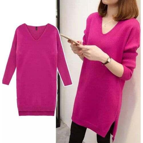 Plus size 4XL Women Sweater Pullover New Autumn Winter Clothes Solid Loose V-neck Long Knitted Sweater Casual Female Jumper Y270