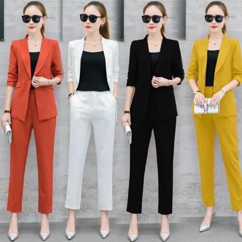 Set womens spring new long-sleeved solid color Slim OL temperament spring and autumn fashion elegant two-piece