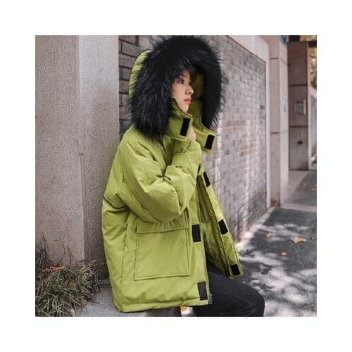 2019 Winter New Korean Version Fur Hooded Ladies Cotton Coat Loose Fur Collar Thick Warm Solid Candy Parka Street Jacket Women