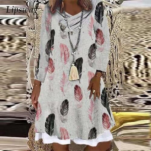 2021 Casual Floral Print A-Line Loose Dresses Button Ladies V-Neck Vintage Dress Autumn Long Sleeve Women Party Dress Vestido