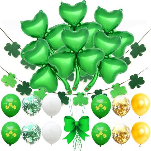 ZLJQ Happy Saint Patrick 's Day Balloons Felt Shamrock Clover Garland Banner For Irish St. Patrick 's Day Party Supplies