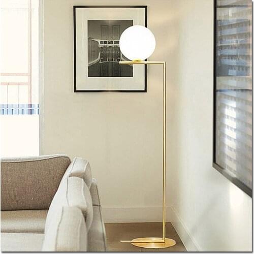 Northern Europe Golden Floor Lamp Minimal Circle Glass Sphere A Living Room Study Bedroom Model House Exhibition Room Floor Lamp