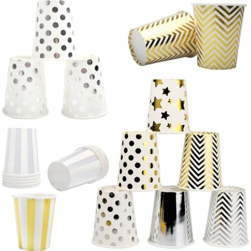 10Pcs Bronzing Disposable Gold Silver Paper Cup Birthday Party Decoration Wedding Baby Shower Party Cup Holiday Celebration Deco