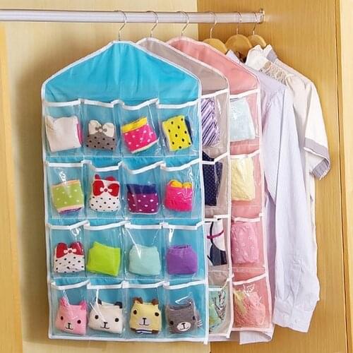 2021New Portable 16 Grid Closet Multi-role Hanging Bag Socks Bra Underwear Rack Hanger Storage Organizer Storage Box Wall-Mount