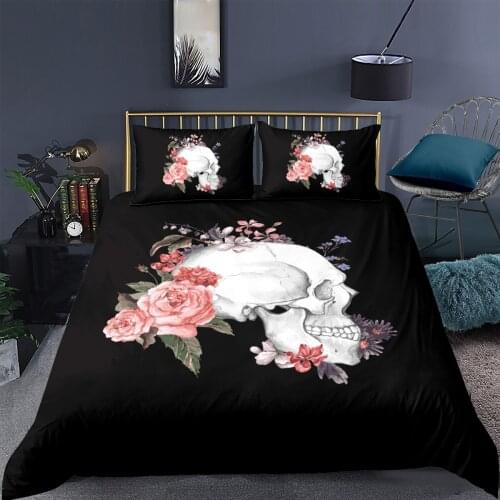 3D Duvet Cover Sets Bedding Set Comforter Covers Bed linens Full Twin Single Double Size Flowers Skull Design Black Home Texitle