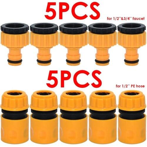 5 Pairs 3/4 1/2 Inch Garden Hose Tap Connector Threaded Faucet Adapter Quick Fitting For 1/2 Hose Pipe Tubing
