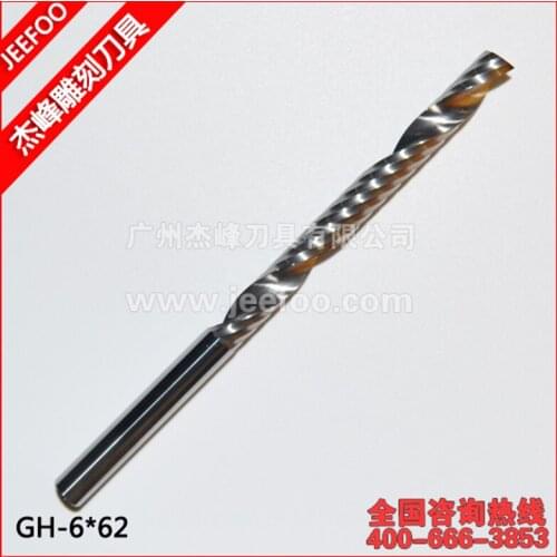 6*62mm Single Flute Spiral Tungsten Steel Carbide Mill, Carving Bits, CNC Cutting Tools, Wood CNC Router Bits