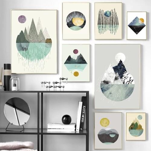 Abstract Mountain Water Forest Sun Wall Art Canvas Painting Nordic Posters And Prints Landscape Wall Pictures Kids Room Decor