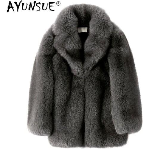 AYUNSUE Men Fur Coat 100% Real Fox Fur Jacket Winter Natural Fur Coat and Jacket New Arrival Manteau Homme Hiver 18289-2 KJ1424