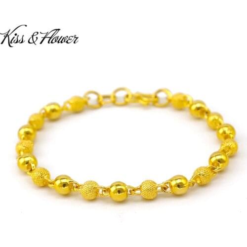 KISS&FLOWER BR38 Fine Jewelry Wholesale Fashion Woman Girl Birthday Wedding Gift Exquisite Buddha Beads 24KT Gold Chain Bracelet