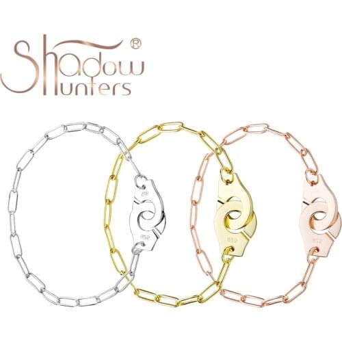 SHADOWHUNTERS Pure 925 Sterling Silver Handcuffs Link Bracelets Luxury Silver Menottes Bracelet Gift For Lovers Valentines Day