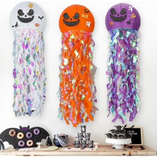 Pumpkin/Jellyfish Paper Lantern DIY Hanging Halloween Paper Lantern Under The Sea Party Decor Theme Party Decoration Pendant