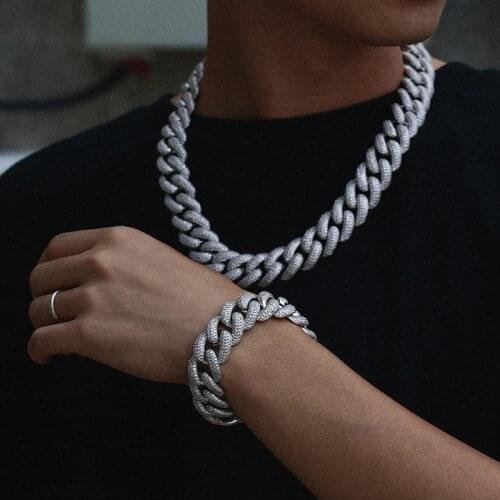 20mm wide 4 Rows CZ Stone S925 Sterling Silver Cuban Chain Necklaces Bling Iced Out Link Chain for Men Hip Hop Rapper jewelry