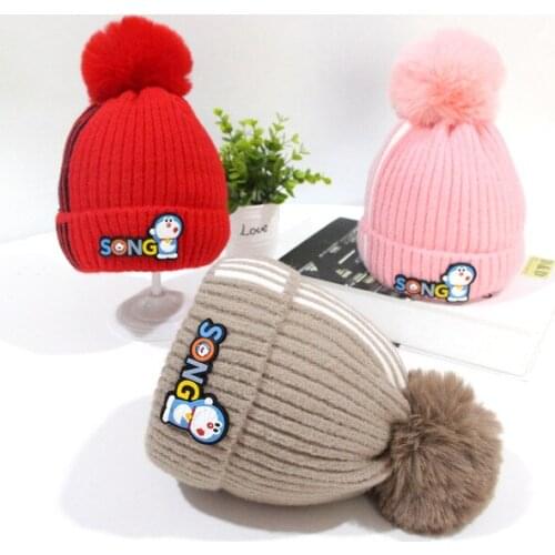 Baby hat autumn winter spring cartoon childrens warm hat cute ball letter knitted ear protection mink woolen cap SP117