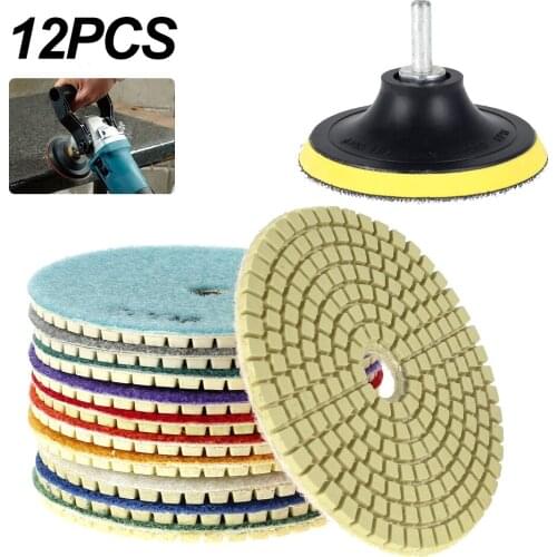 12pcs Wet/Dry Diamond Polishing Pads Sanding Grinding Disc Marble Granite Polisher Flexible Stone Ceramic Tile Hand Tools 4 inch