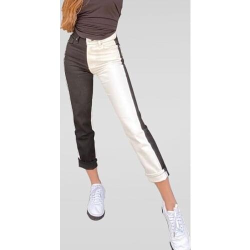 Two Color Jeans 2020 New Mom White Straight Leg Jeans Women High Waist Wide Leg Pants Sexy Jeans Autumn Fashion Cargo Pants