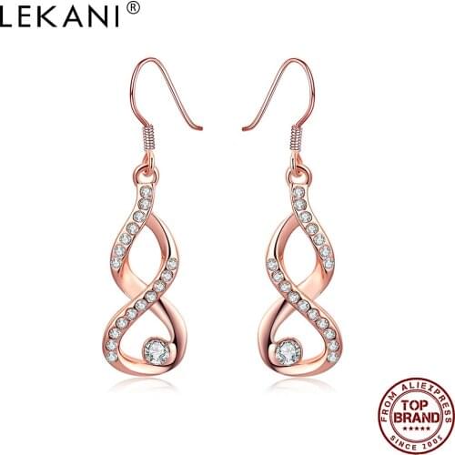 LEKANI Rose Gold Drop Earrings For Women Full Czech Drill Earring 8 Shape Romantic Birthday Fashion Jewelry Gift Give Friend