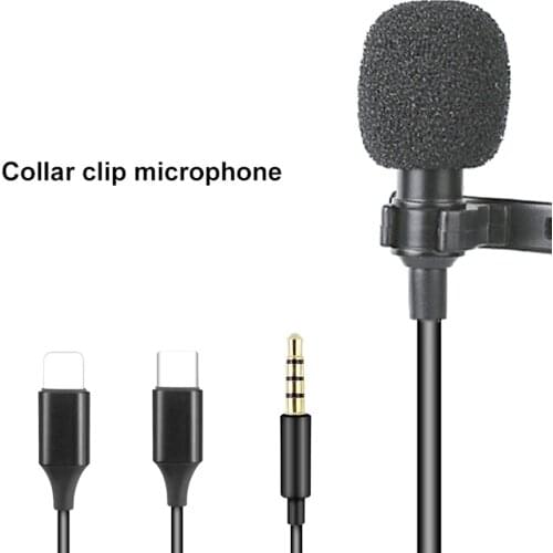 New Mini Tie-clip Microphone Condenser Microphone Clip-on Lavalier Mic 1.5m Wired Microphone for Phone 3.5mm/Type-C/Light-ning