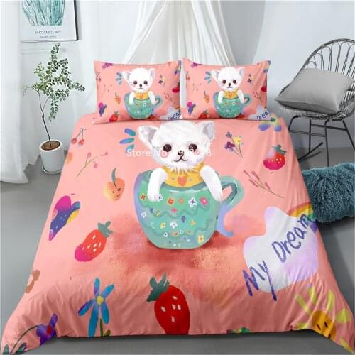 Cartoon Teacup Dog Series Color Pattern Lovely Duvet Quilt Cover Pillowcase Bedding Children Bedroom Decoration Home Textile