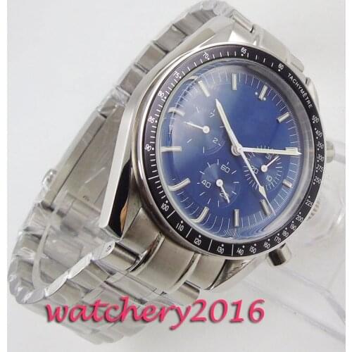 40mm bliger blue sterile dial bow glass week indicator automatic mens watch