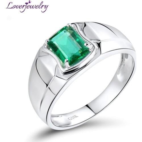 LOVERJEWELRY Man Emerald Rings New Style Emerald Rings 18K White Gold Natural Diamond Real Emerald Ring For Men Jewelry 5x7mm