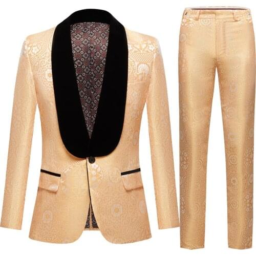 Mens Jacquard suit Men Slim Fit Shawl Collar Men Suits For Wedding Fashion Jacquard 3 Piece Prom Suits