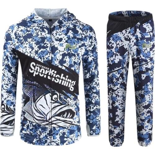 New Hooded Long sleeves mens wome'n Fishing Clothes sets Anti UV50+ Breathable Quick drying man Fishing Pants and Fishing Shirt