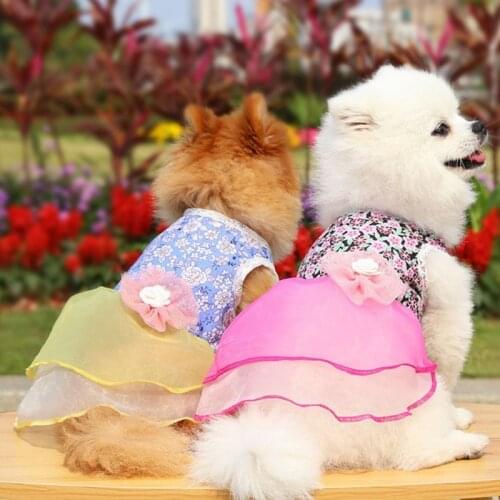 Dog Clothing Summer Dog Tullle Dress For Small Dog Flowers Dress Party Birthday Dress Puppy Skirt Pet Dog Chihuahua Clothes