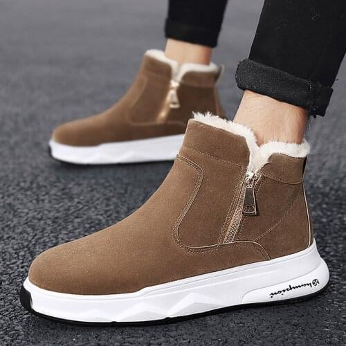 ZEEKSON Winter Solid Color Plus Size Winter Leisure Side Zipper Round Head Flat Heel Casual Fashion Floor Mens Snow Boots