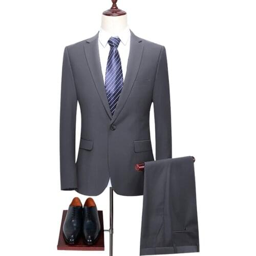 Jacket+Pant) Mens Suits 2 PCS Formal Business Blazer Tuxedos Single Breasted Shawl Lapel For Wedding Groom Elegant Man Suit