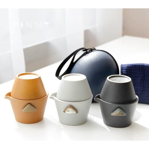 PINNY Coarse Pottery Portable Tea Set One Pot And Two Cups Ceramic Teapot Japanese Style Tea Service Travel Set Of Cups