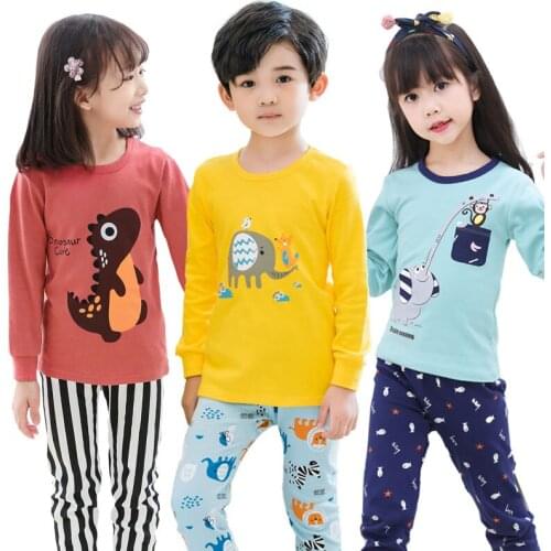 2021 Children Sleepwear Baby Girl Spring Cotton Sets Boys Homewear Pajamas Kids Pyjamas Nightwear 2-13y Unisex Teenage Clothes
