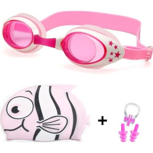 Swimming Caps Anti Fog Goggles Ear Plug Nose Clip Set Boy Girl Professional Silicone Shark Pool Swim Eyewear Swimming Glasses