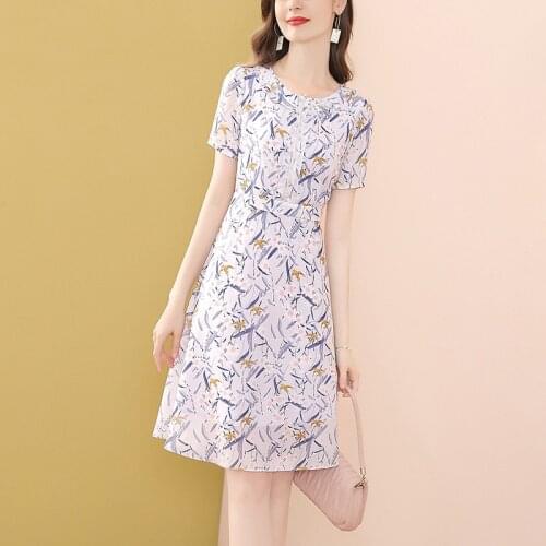 Only Plus Chiffon Short Sleeve Pirnted O-Neck Dress Floral Flower Women Dress Slim Lace Up High Waist Summer A-Line Vestidos