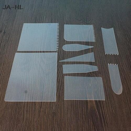 Cake Scraper Fondant Mousse Cream Spatula Edge Smoother Cupcake Cake Cutter Pastry Mold Baking Decorating Tools 9 Pcs/set