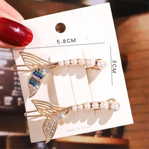 Rhinestone Pearl Mermaid Tail Sweet Hair Clips Ornament Hairpins Bangs Clip Headband Hair Ties Hair Accessories For Women Girls