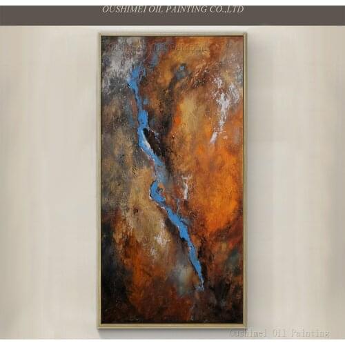 Top Artist Pure Hand-painted Top Quality Abstract Oil Painting On Canvas Skills Artist Handmade Blue and Brown Oil Painting