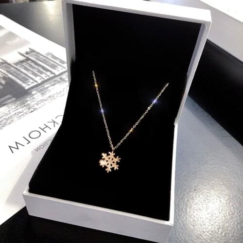 YUN RUO Yellow Gold Color Frosting Snowflake Pendant Necklace Fashion 316 Titanium Steel Jewelry Woman Christmas Gift Never Fade
